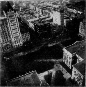 CITY HALL PARK AND BROADWAY FROM A KITE.