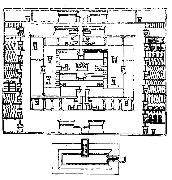 Fig 16.--Part of the palace of A�, from tomb-painting,
Eighteenth Dynasty, El Amarna. 