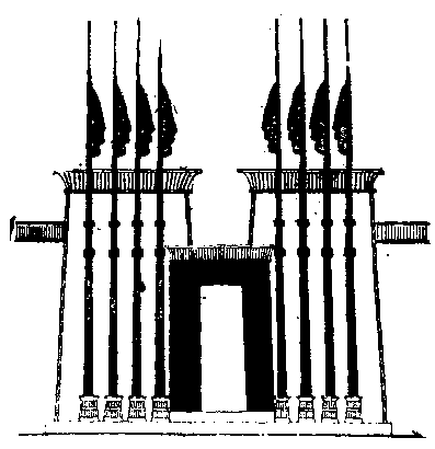 Fig 79.--Pylon, with masts, from a bas-relief in the
temple of Khons� at Karnak. 