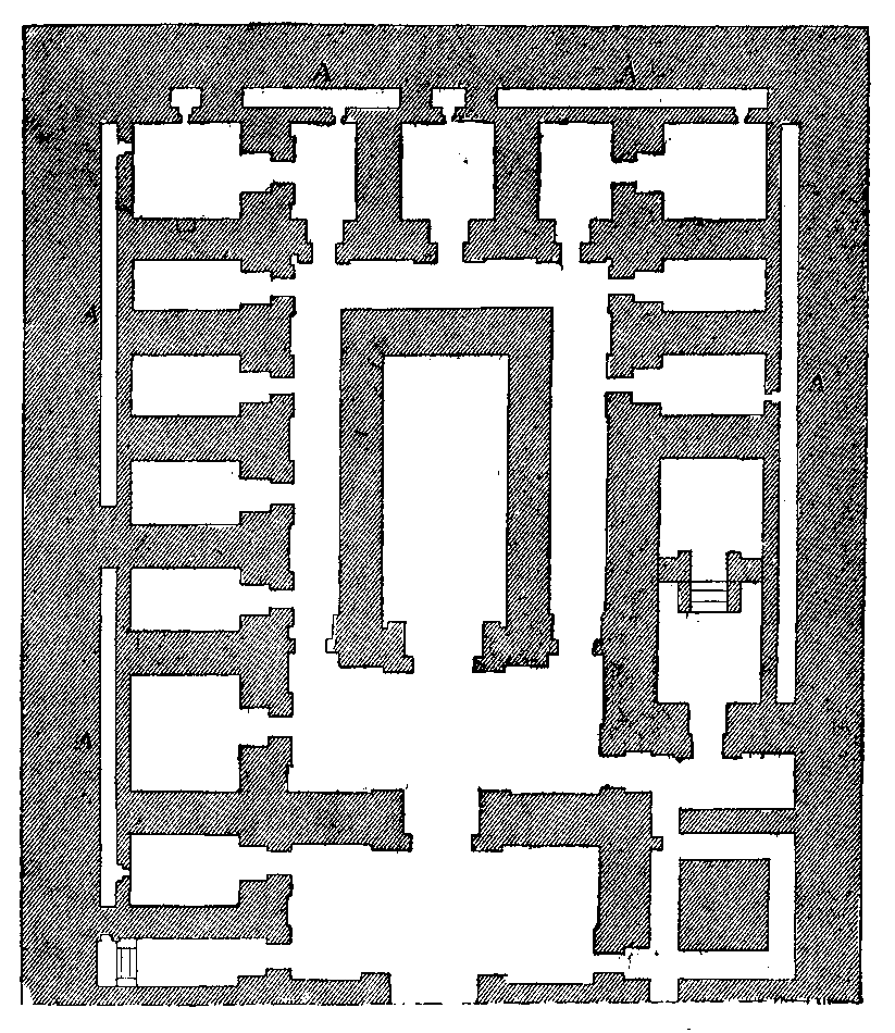 Fig 81.--Crypts in the thickness of the walls, round the
sanctuary at Denderah. 