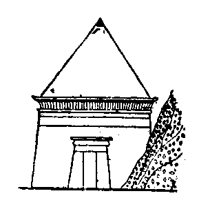 Fig 147.--Theban tomb, with pyramidion, from scene in a
tomb at Sheikh Abd el G�rneh. 