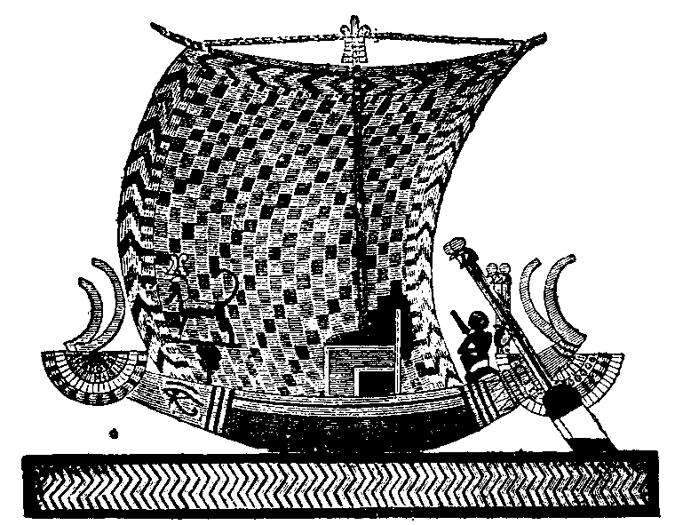 Fig 274.--Bark with cut leather sail; wall-painting
tomb of Rameses III.