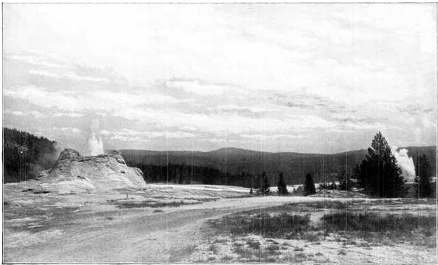 CASTLE AND OLD FAITHFUL GEYSERS.