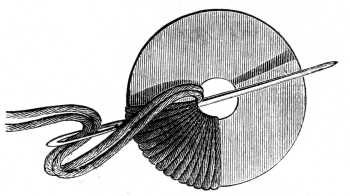 FIG. 837. BALLS FOR TRIMMINGS. OVERCASTING THE CIRCLE OF CARDBOARD.