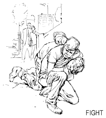 Illustration: Dave and Nick fighting on the ground.