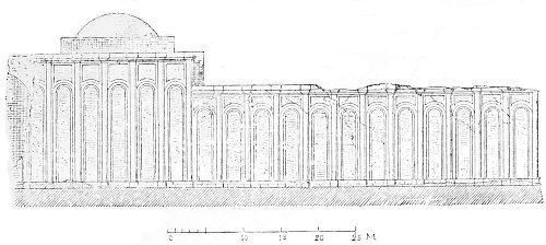 Fig. 103.—Lateral faade of the palace at Firouz-Abad; from
Flandin and Coste.