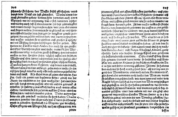 THE FIRST PRINTED REFERENCE TO COFFEE, AS IT APPEARS IN
RAUWOLF'S WORK, 1582