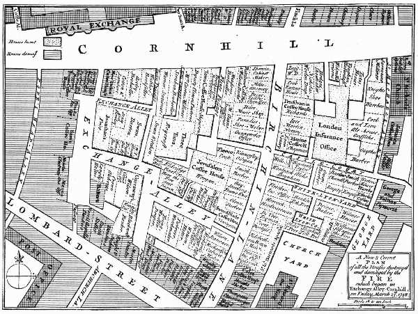MAP SHOWING THE LOCATION OF MANY OF THE OLD LONDON COFFEE HOUSES PREVIOUS TO THE FIRE OF 1748