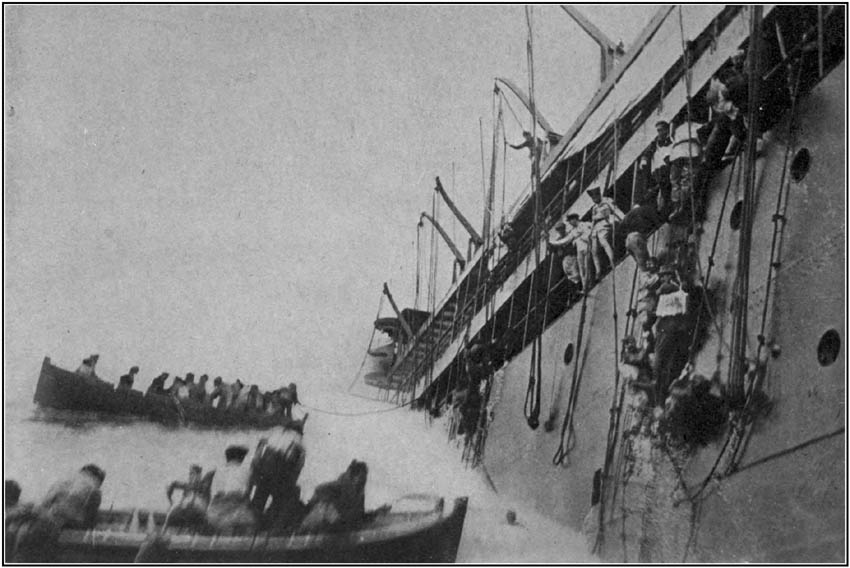 Passengers and Crew leaving a Sinking Liner