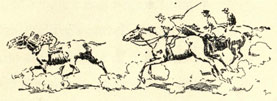 Drawing of the pack of horses chasing after the leader