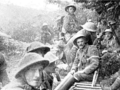 IN THE SUNKEN ROAD AT BEAUMONT HAMEL, JUST BEFORE ZERO HOUR,
JULY 1ST, 1916. MY EXPERIENCES IN GETTING INTO THIS PLACE AT
6.20 A.M. REMAIN THE MOST VIVID OF ALL