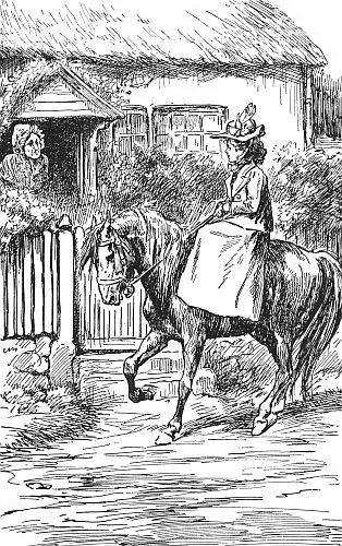 An old woman wearing a bedgown, and with a cap with a
large frill, appeared in the porch of the tiny cottage.&mdash;Page 224.
Daddy&rsquo;s Girl.
