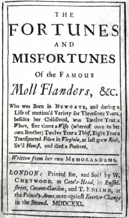 Daniel Defoe Moll Flanders 1722 Early British Literature Anthology