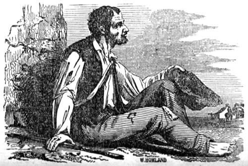 A beggar sitting down