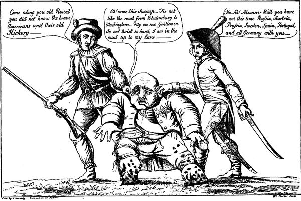 Image of Plundering and Blundering, cartoon of Gladstone as a pilgrim  weighed