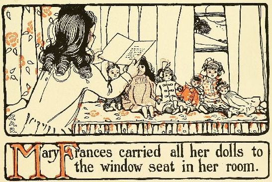 Mary Frances carried all her dolls to the window seat in her room.