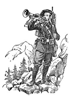 Soldat sonnant le bugle.