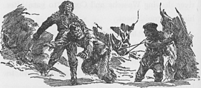 As they passed between the pillared rocks the Indians broke
cover, hurling their copper-tipped harpoons as they ran.