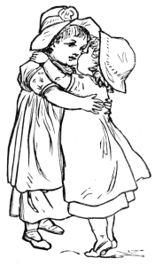 Two girls hugging