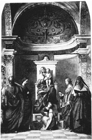 Alinari, Florence

S. ZACCARIA—MADONNA ENTHRONED AND FOUR SAINTS

By Giovanni Bellini