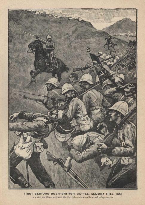 FIRST SERIOUS BOER-BRITISH BATTLE, MAJUBA HILL, 1881. In which the Boers defeated the English and gained internal independence.