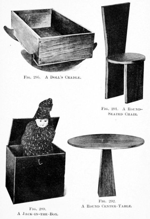 Doll's Cradle, Round-seated Chair,
Jack-in-the-box, Round Center-table.