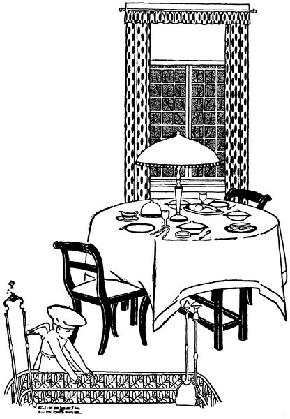 A set table, cheub on the floor