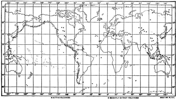 Fig. 24. Map of the World, Showing Location of
Active and Recently Extinct Volcanoes