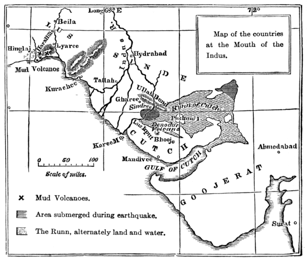 Fig. 44. Map Showing District Visited by the Earthquake of Cutch
of 1819