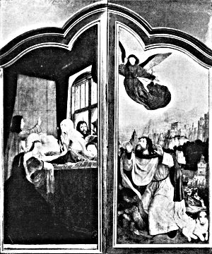 The Wings of the Saint Anne Triptych by Quentin Metsys,
             in the Brussels Gallery. Open.