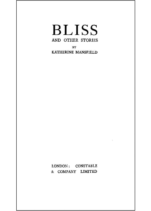 Bliss And Other Stories By Katherine Mansfield