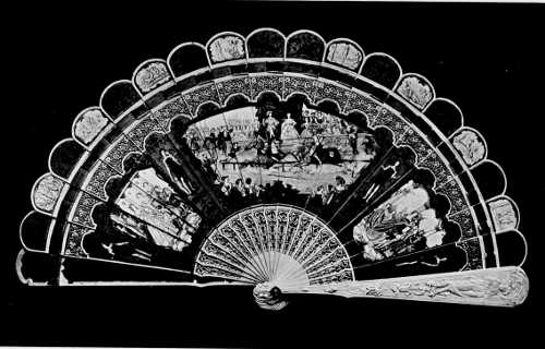 The Harpist Love, ca. 1780 Folded fan, the cream silk l…