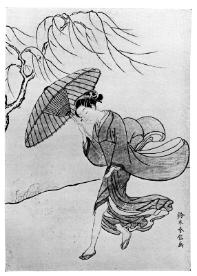 HARUNOBU: YOUNG GIRL IN WIND.