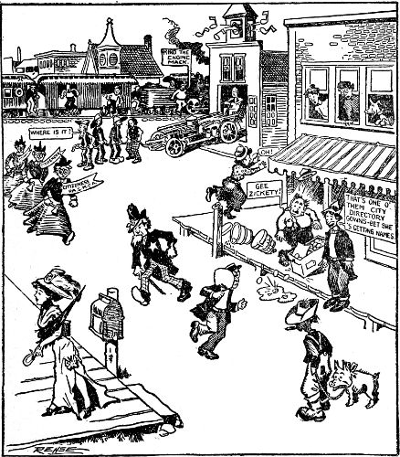 OH! OH!! OH!!!
AWFUL CONSTERNATION AT PIKES CROSSING! DIRECTORY GOWN IN TOWN. BY JIMMINEDDY!!