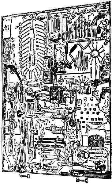 CASE OF TOOLS AND RELICS COLLECTED BY DETECTIVE WOOLDRIDGE
CAPTURED BURGLARY IMPLEMENTS AT CENTRAL POLICE STATION
