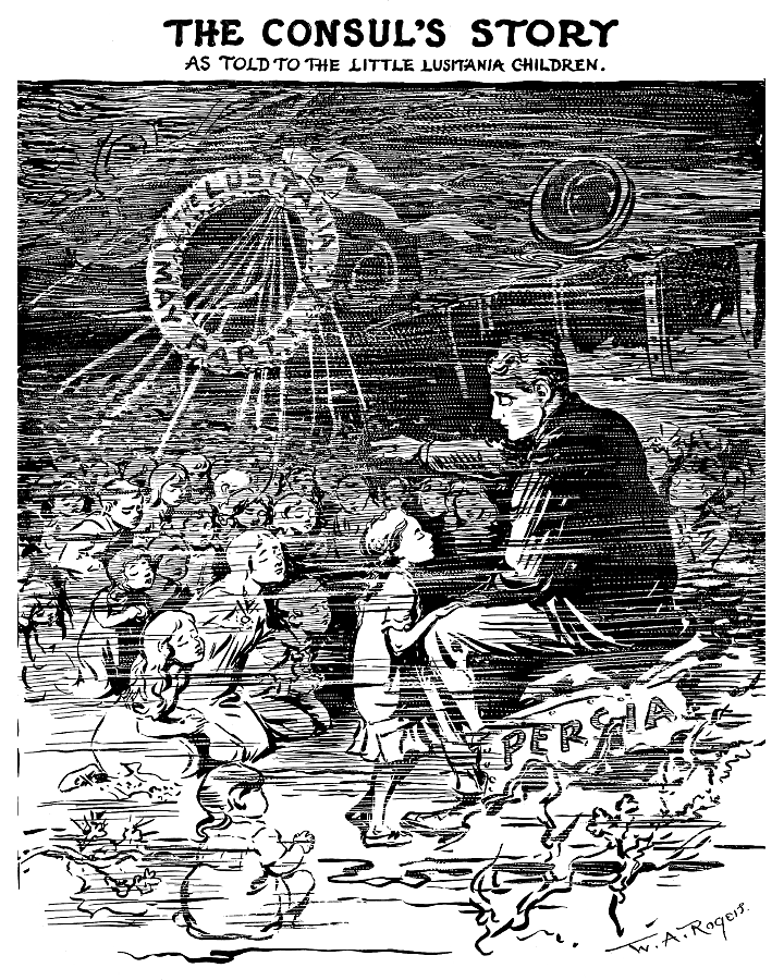 U.S. Consul telling stories to the lost children of
             the Lusitania (under water).