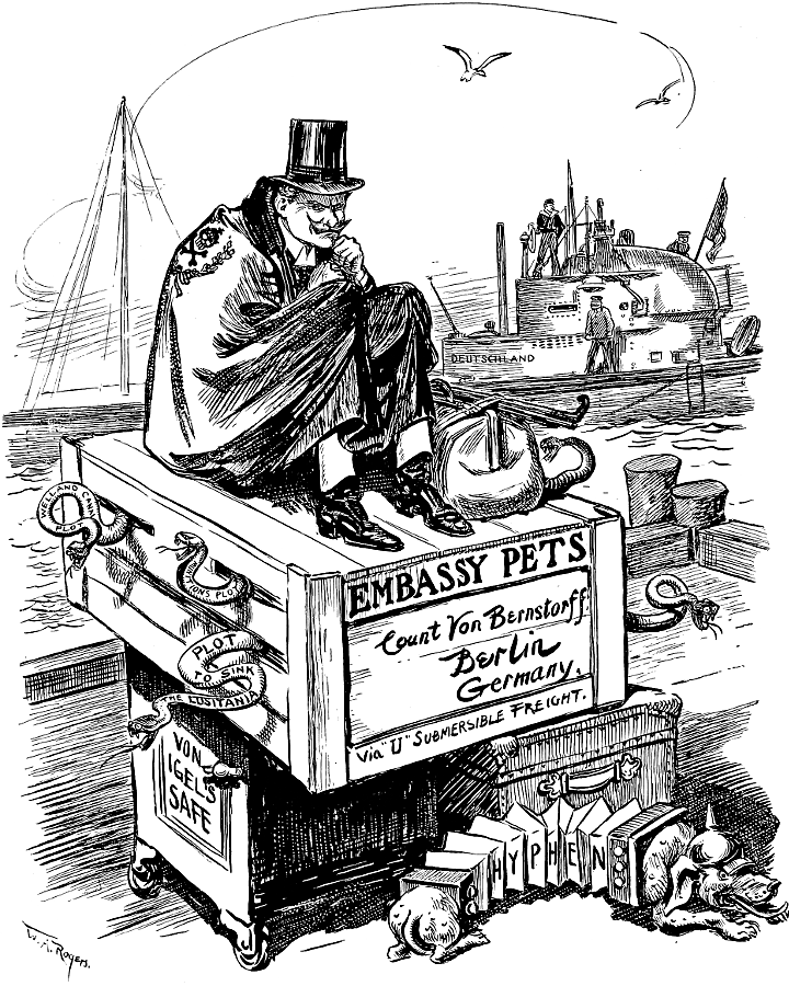 Count Von Bernstorff at the dock, sitting on a box of
             snakes, Von Igel's safe and other containers.