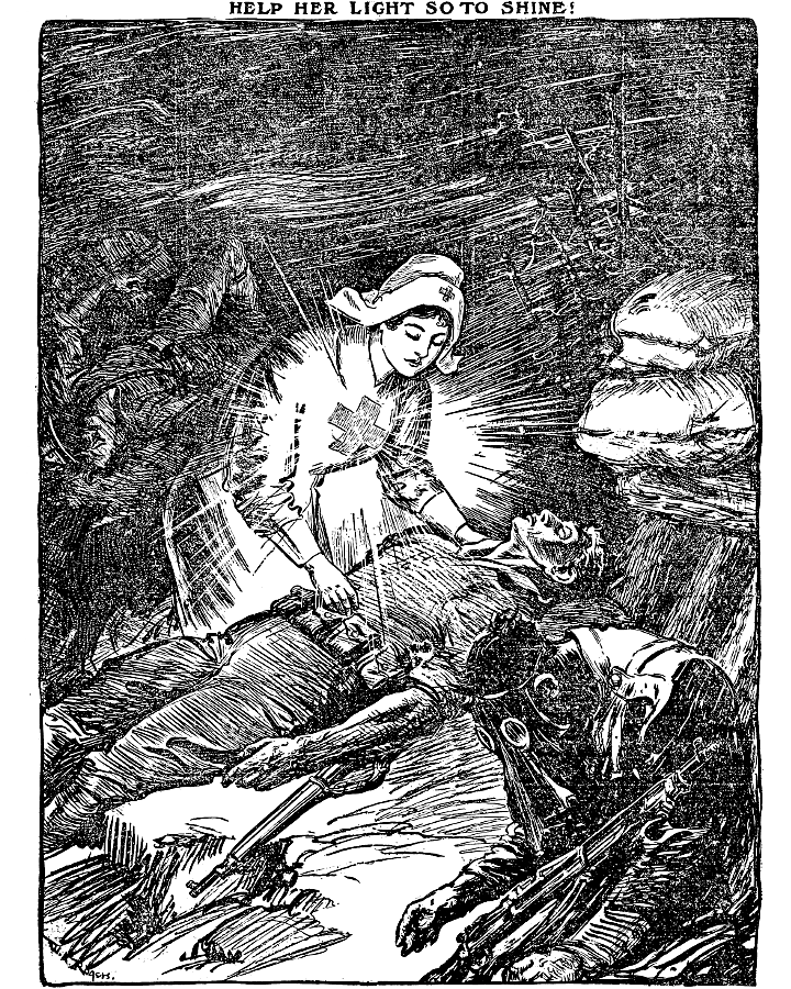 Red Cross nurse aiding the wounded.