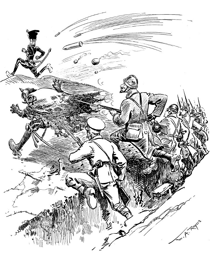 French troops leaving trenches to chase the fleeing
             Kaiser and Crown Prince.