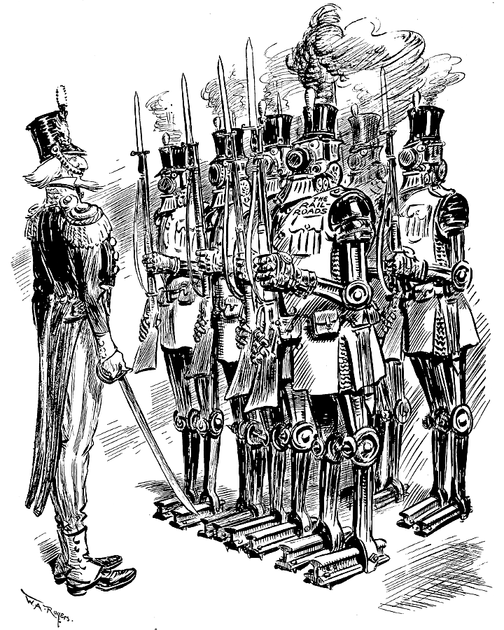 Uncle Sam commanding the railroads.