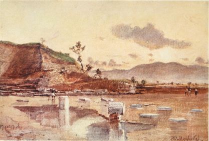 SITE OF MEGALÓPOLIS IN ARCADIA

The west arm of the Theatre shows to the left, and the foreground is
occupied by the remains of the Thersilion or Town Hall. The river
Helisson sparkles in the distance, which is closed by the mountains of
Arcadia. Sunset.