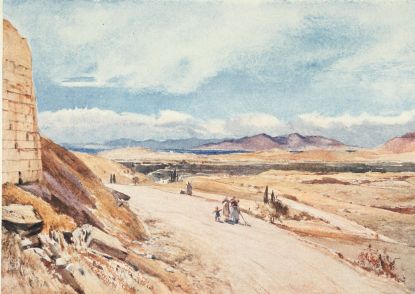 THE SEAWARD END OF THE PLAIN OF ATTICA LOOKING TOWARDS
SALAMIS

The view is bounded to the left by the foot of the Acropolis, with part
of Beulé’s gate; below, to the right of this, we overlook the whole of
the ancient Assembly Place of the Athenian people (the Pnyx), with its
retaining wall of colossal masonry below, and its scarped-rock boundary
and bēma above. Farther away the famous olive groves, following the
course of the Kephissus, stretch along the plain.