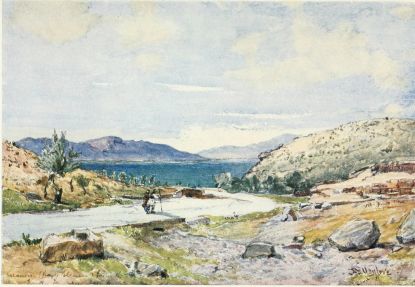 SACRED WAY FROM ATHENS TO ELEUSIS LOOKING TOWARDS SALAMIS

On the right are the remains of a temple of Aphrodité. The Island of
Salamis is on the left&mdash;middle distance&mdash;looking over the Bay of
Eleusis.