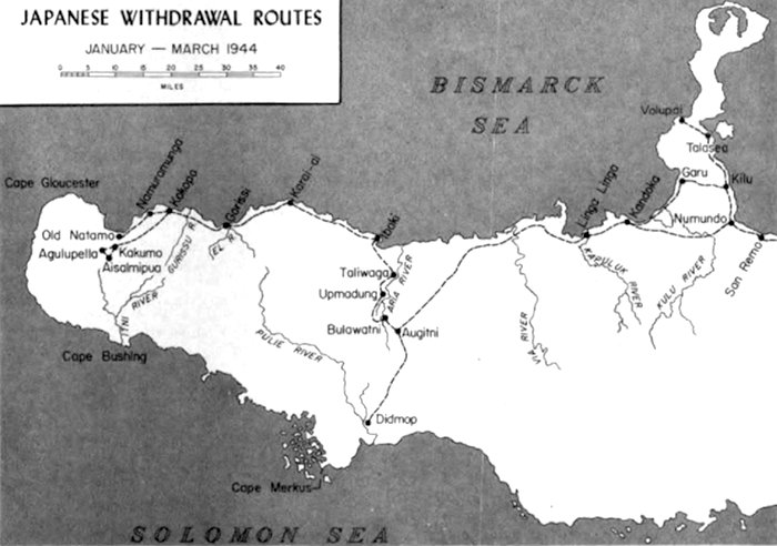 JAPANESE WITHDRAWAL ROUTES
JANUARY-MARCH 1944