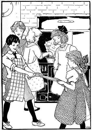 boy and girl pulling taffy while more cook in background