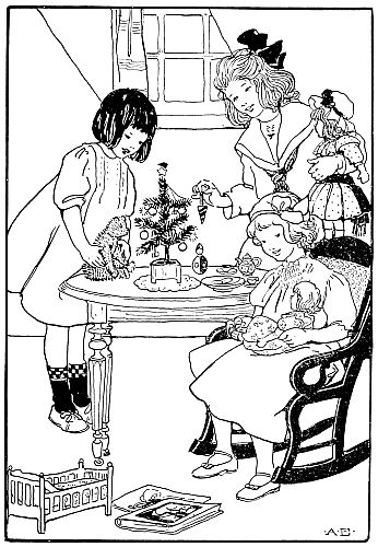 Girls having a doll's Christmas party