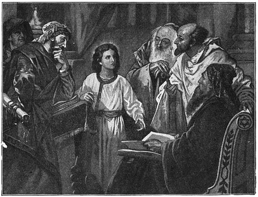 Jesus in the temple surrounded by men