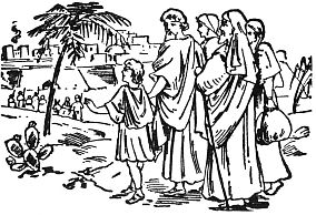 large group of people traveling including boy Jesus