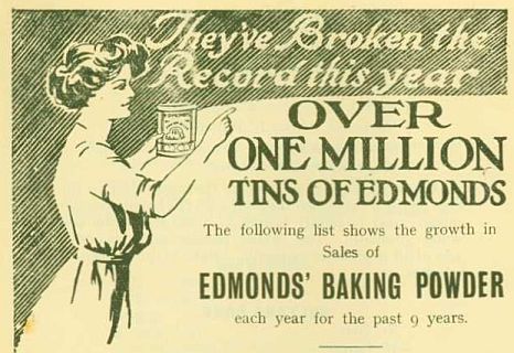They've broken the Record this Year: Over One Million Tins of Edmonds the following list shows the growth in Sales of Edmonds' Baking Powder each year for the past nine years