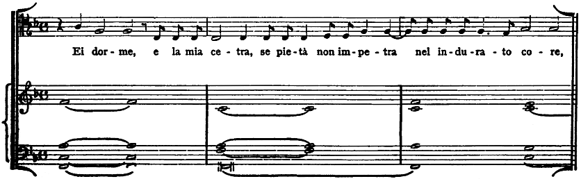 Ei dorme, e la mia cetra, se piet� non impetra nel indurato core,